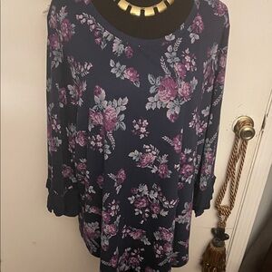 Lane Bryant Navy and Purple Floral Blouse
